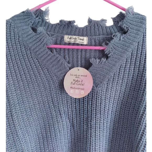 NWT Steel Blue Distressed Sweater - Picture 3 of 9